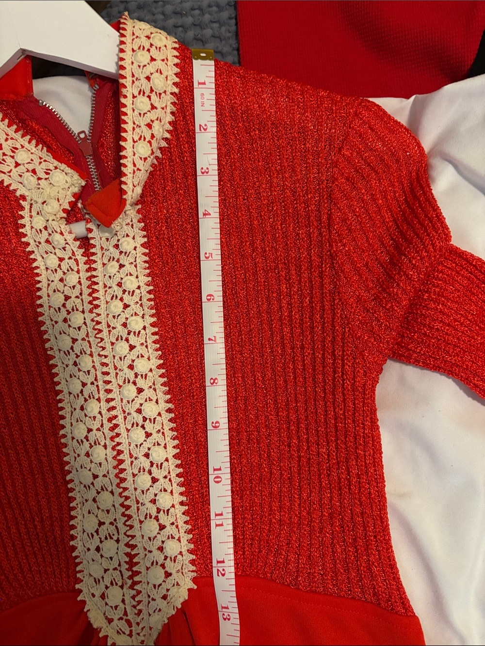 Vintage 1970s Red Maxi Dress with Crochet Trim - Picture 9 of 13